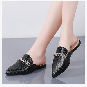 Black Mules Size 9.5 Women’s with Chain